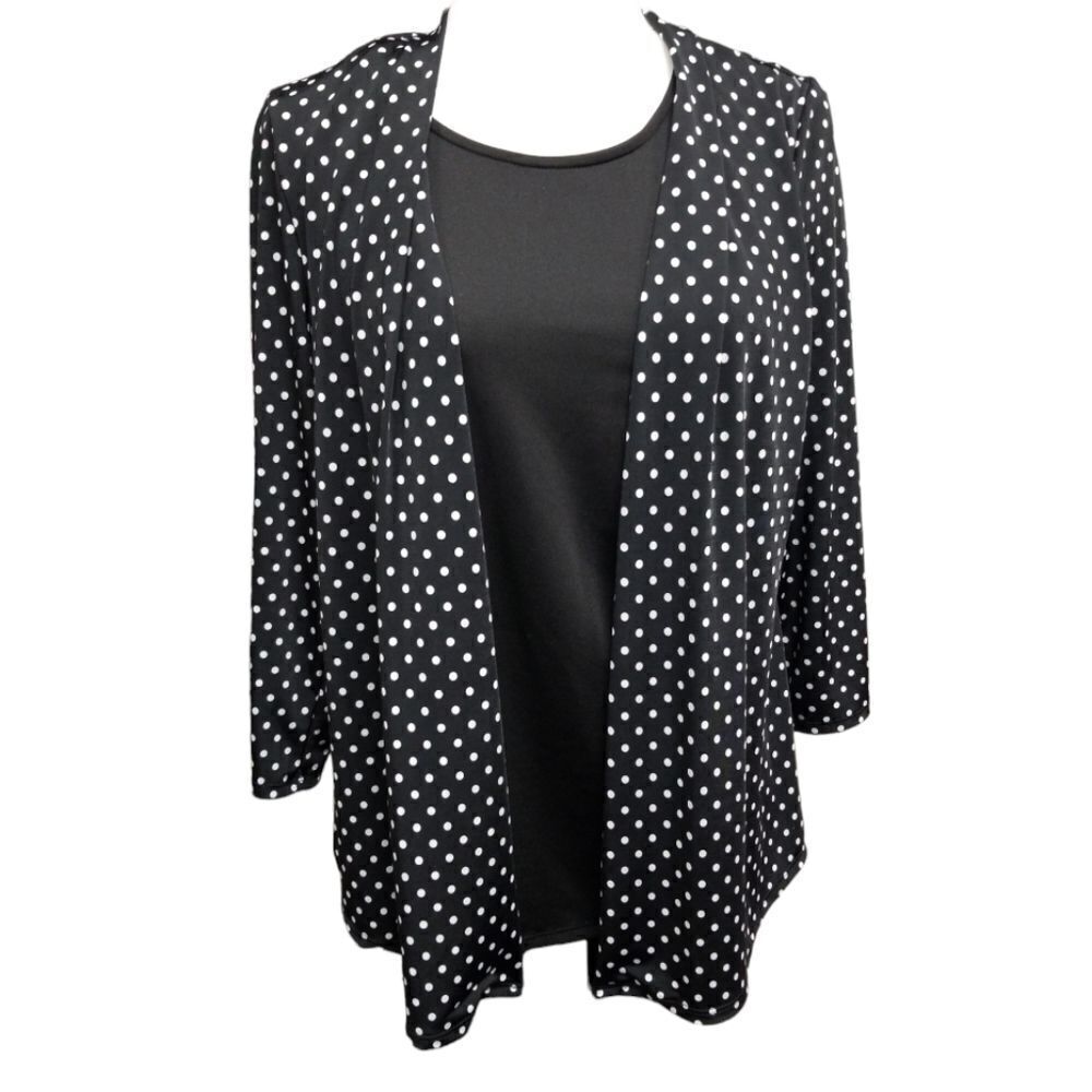 Cocomo One Piece Blouse Simulating Black Tank 3/4 Sleeve Jacket Size Medium